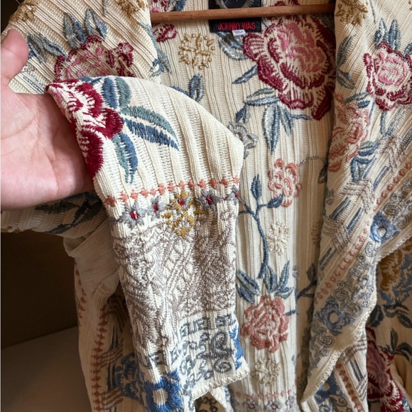 Johnny Was  Biya Floral Knit Cardigan Chenille Beige Boho - Picture 5 of 16